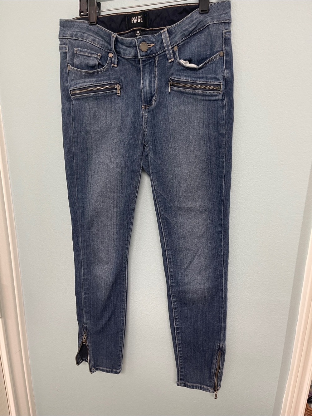 PAIGE Dark Blue Skinny Jeans with Front Zip Pockets
